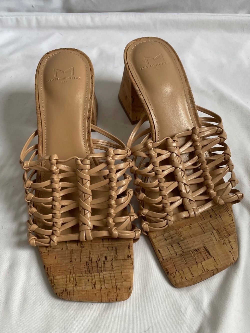 Marc Fisher Colica Block Cork Heel Strappy Beige Sandal - Size 8.5 M